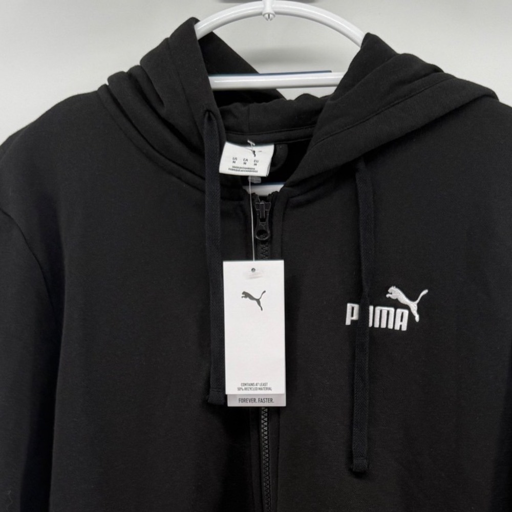 Puma ESS Full-Zip Hoodie Mens Medium Black White Logo 682586 01 NWT
